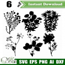 Flower svg clipart,plant svg clipart,flower vector silhouette cut file cricut stencil file png dxf-JY32