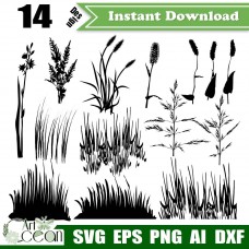 Flower grass svg clipart,plant svg clipart,flower grass silhouette cut file cricut stencil file png dxf-JY33