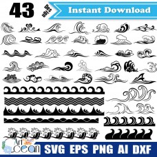 Wave svg,sea waves svg clipart,ocean svg,wave vector silhouette cut file cricut stencil file png dxf-JY346