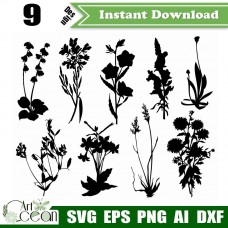 Flower plant svg clipart vector png silhouette cut file cricut stencil file dxf-JY34