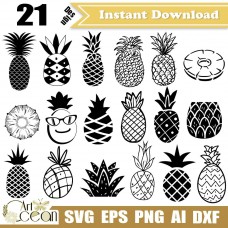 Pineapple svg,pineapple slice svg,pineapple clipart vector silhouette cut file cricut stencil file png dxf-JY353