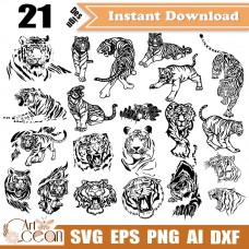Tiger svg,tiger head svg,animal svg,animal clipart,tiger clipart silhouette cut file cricut stencil file png dxf-JY354