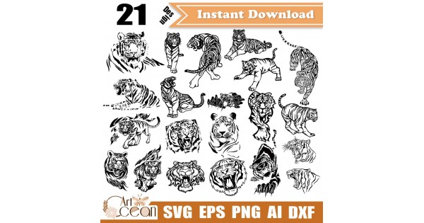 Tiger Svg Tiger Stencil svg Wild Animals Clip art clipart Silhouette B