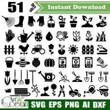 Gardening tools svg,graden svg,flower svg,spring svg,gardening tools clipart silhouette cut file cricut stencil file png dxf-JY361