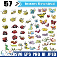 Insect animals svg,bee butterfly ladybug caterpillar svg clipart cut file cricut stencil file png-JY362