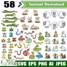 Animals Crocodile frog pig sheep snake duck svg clipart vector silhouette cut file cricut stencil file png