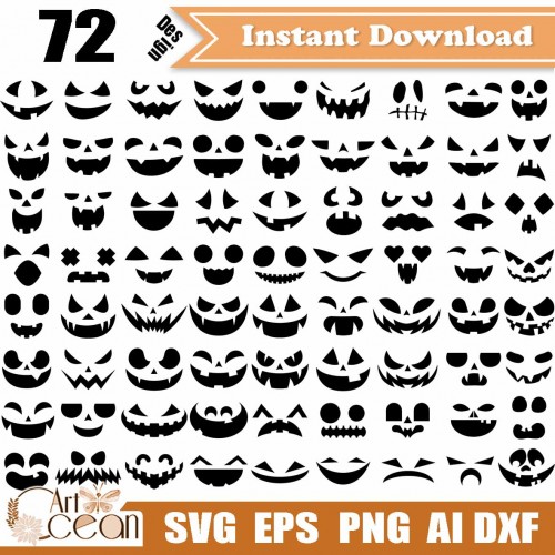 Pumpkin Face Svg Clipart Halloween Faces Svg Pumpkin Png Sihouette Cut File Cricut Stencil File Dxf Jy393