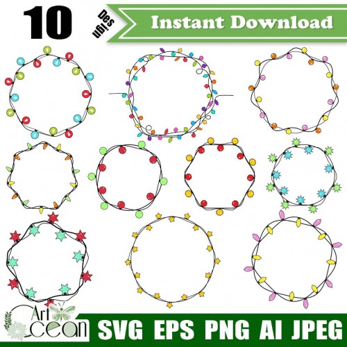 Download Christmas Lights Svg String Of Christmas Lights Svg Wreath Lights Svg Clipart Silhouette Cut File Cricut Png Eps Jy411