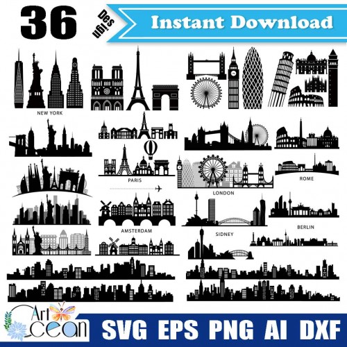 Download City Svg Buildings Svg Landmarks Clipart New York Svg Paris Svg London Svg Rome Svg Berlin Svg Sidney Svg Amsterdam Svg City Cut File Cricut Png Dxf Jy43