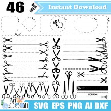 Scissors svg,scissors cut line svg,dotted line guide svg,scissors cut line clipart vector silhouette cut file cricut stencil file png dxf-JY430