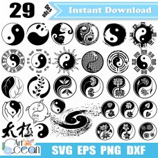 Yin Yang svg,taichi svg,yin yang clipart,yin yang flower cat panda leaves svg,yin yang logo vector silhouette cut file cricut png-JY432