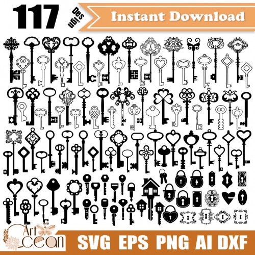 Antique Skeleton Keys SVG Collection : SVGCuts - SVG files for