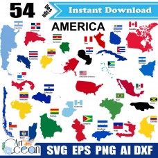 Americas map svg,american countries flags svg,united stats map svg,word map svg,americas map clipart vector silhouette cut file cricut png dxf