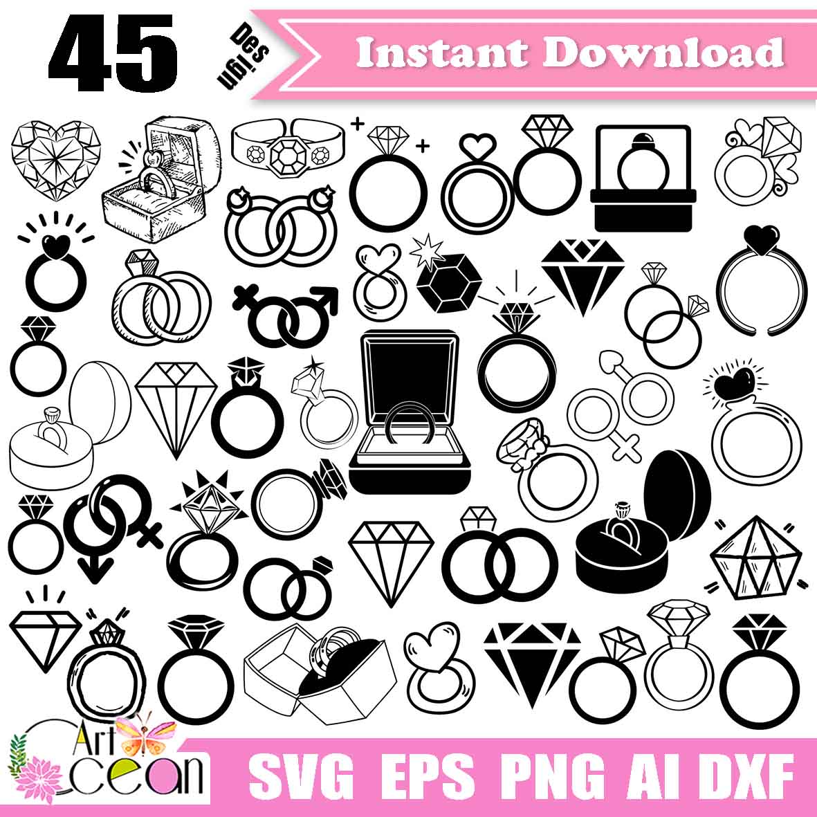 Diamond Ring Svg Clipart Wedding Ring Svg Engagement Ring Svg Engagement Wedding Ring Sihouette