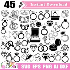 Diamond ring svg clipart,wedding ring svg,engagement ring svg,engagement wedding ring sihouette vector cut file cricut png dxf-JY520