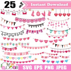 Valentine bunting banners svg,bunting banners svg,valentine bunting flag svg,valentine bunting banners clipart vector cut file cricut png-JY521