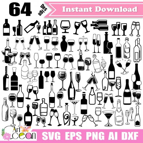 Download Wine Glass Svg Clipart Drinking Svg Wine Bottle Svg Champagne Glasses Svg Wine Vector Silhouette Cut File Cricut Png Dxf Jy524