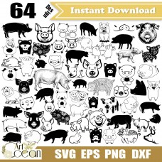 Pig svg,Pig Head svg,Pig clipart,farm animal svg,mandala pig svg,Pig vector silhouette cut file cricut png dxf-JY531
