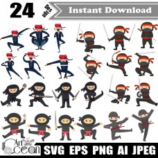 Ninja svg,cute ninja svg,warrior svg,ninja silhouette vector Clipart Cricut stencil file png eps-JY552