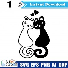 Love cats svg clipart,animal svg,love cats silhouette cut file cricut stencil file png dxf-JY78