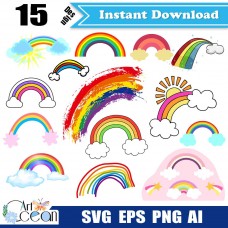 Rainbow svg,cloud svg,rainbow logo vector silhouette cricut stencil file png eps-QT09
