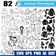 Winter christmas wearings svg,scarf svg,clothes svg,boots svg,winter wearings vector silhouette cut file cricut stencil file png dxf-RW27