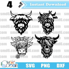 Highland Cow SVG,Highland Cow PNG,Highland Cow DXF,Vector,Silhouette,Cut File,Cricut File,Clipart