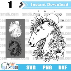 Horse With Flowers SVG,Horse With Flowers PNG,Horse With Flowers DXF,Vector,Silhouette,Cut File,Cricut File,Clipart