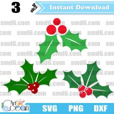 Holly SVG,Holly PNG,Holly DXF,Christmas Holly SVG,Vector,Silhouette,Cut File,Cricut File